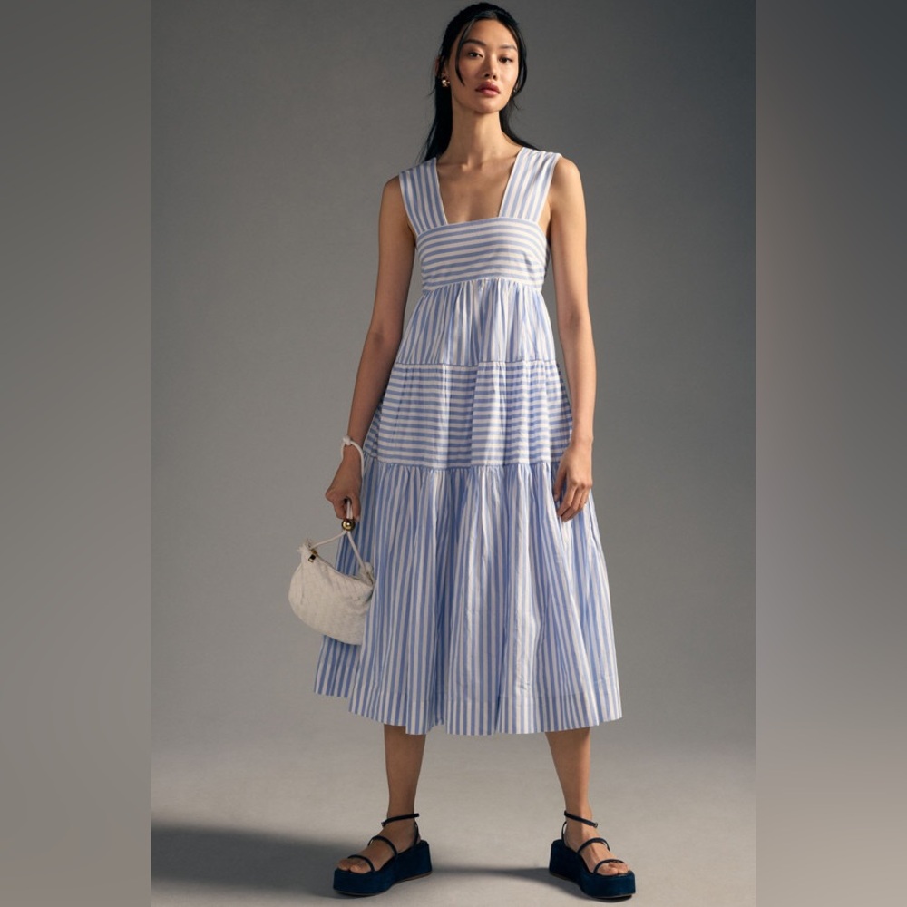 Anthropologie Helena Square-Neck Tiered Midi Dress